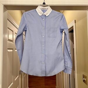 NWOT Women's Coach Blue White Peter Pan Button Down Oxford Shirt Size 0
